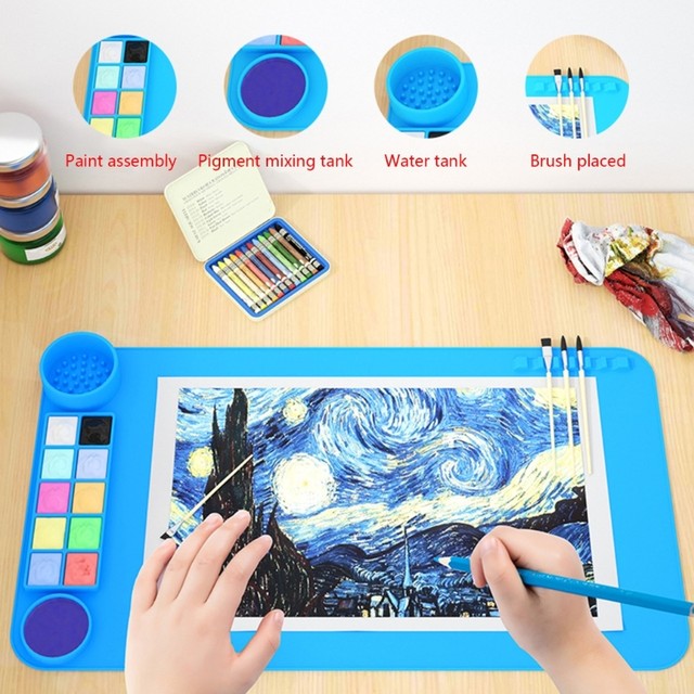Large Silicone Sheet Non-slip Silicone Painting Mat with Paint Tray Brush  Holder for DIY Craft Painting Jewelry Making - AliExpress